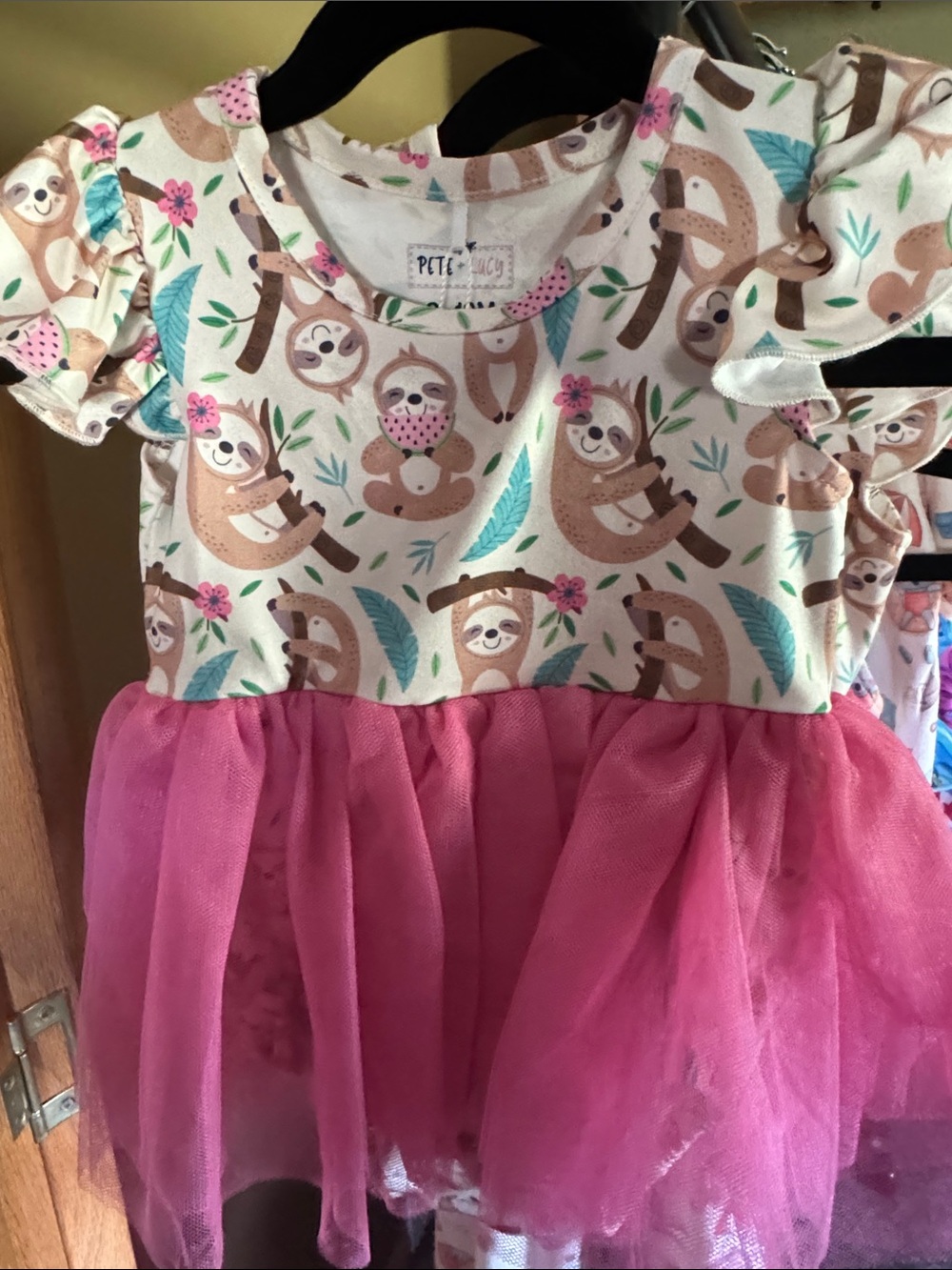 Cute Sloth Print Tulle Dress with Pink Skirt